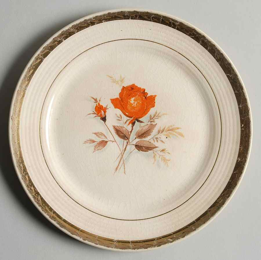 Vermillion Rose (Gold Leaf Band Edge) Salad Plate by Limoges-American-1
