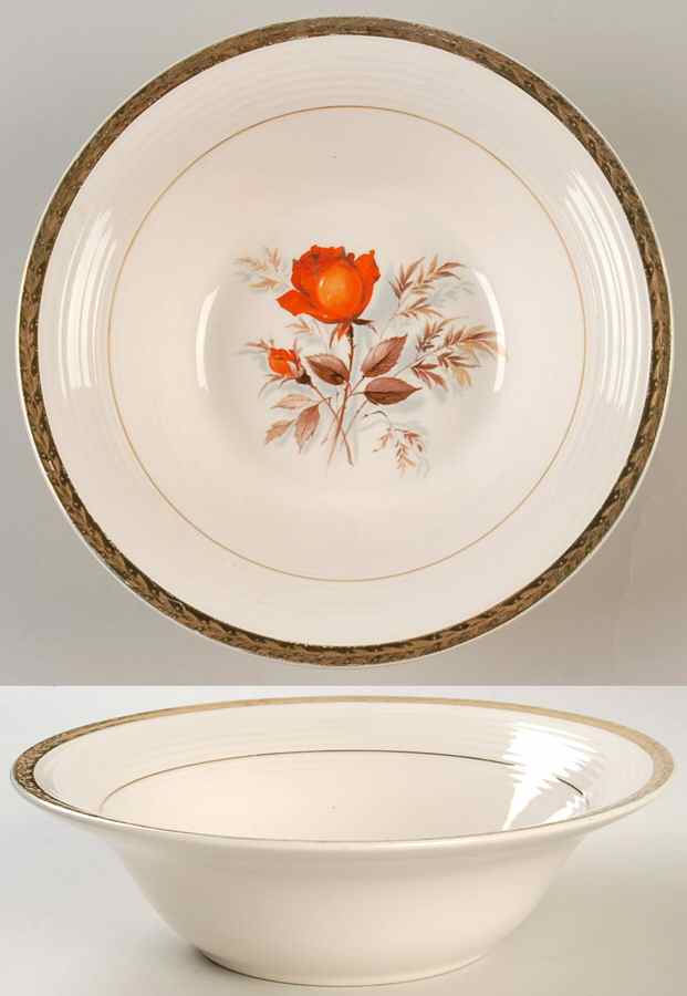 Vermillion Rose (Gold Leaf Band Edge) 8" Round Vegetable Bowl by Limoges-American-1