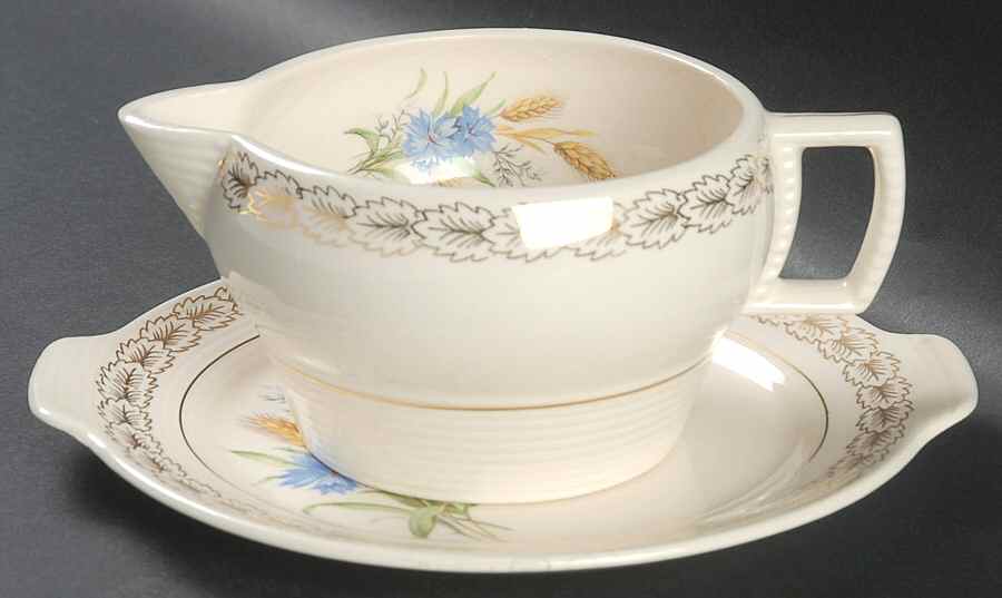 Wheatfield Smooth Edge Gravy Boat & Underplate by Limoges-American-1