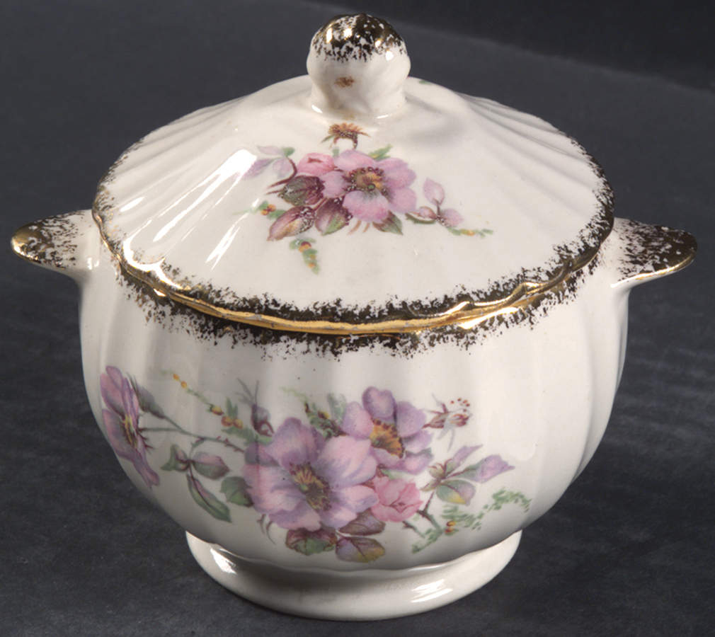 Wild Rose (Gold Trim) Sugar Bowl & Lid by Limoges-American-1