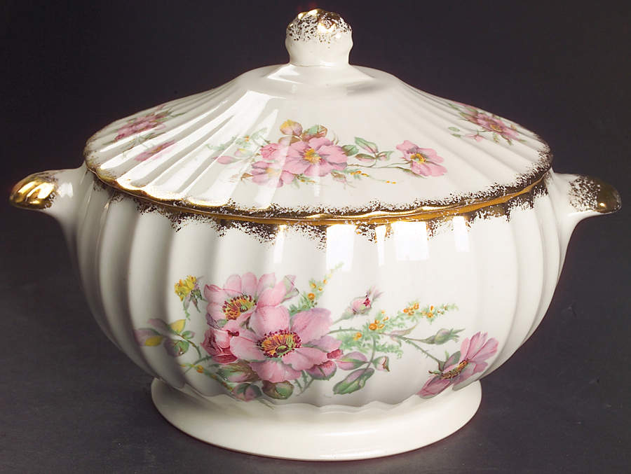 Wild Rose (Gold Trim) Round Covered Vegetable by Limoges-American-1