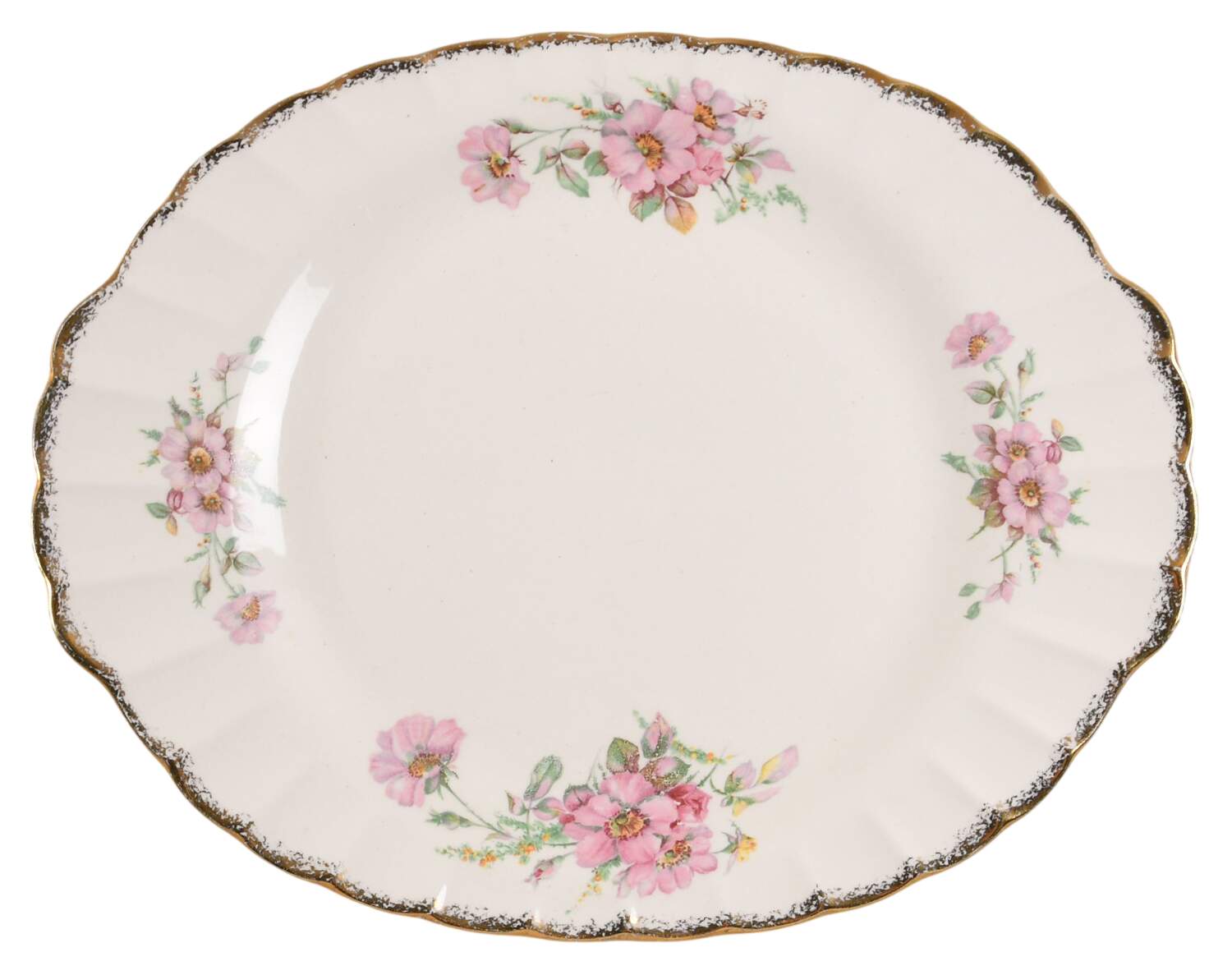 Wild Rose (Gold Trim) 12" Oval Serving Platter by Limoges-American-1