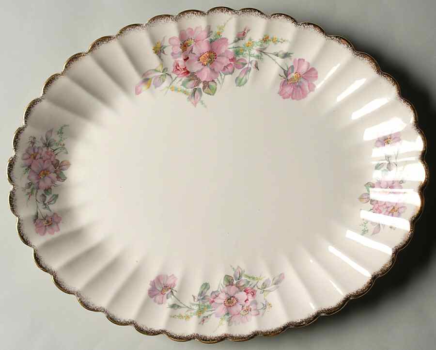 Wild Rose (Gold Trim) 13" Oval Serving Platter by Limoges-American-1