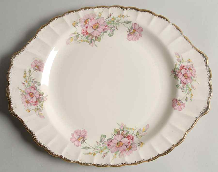 Wild Rose (Gold Trim) 15" Oval Serving Platter by Limoges-American-1