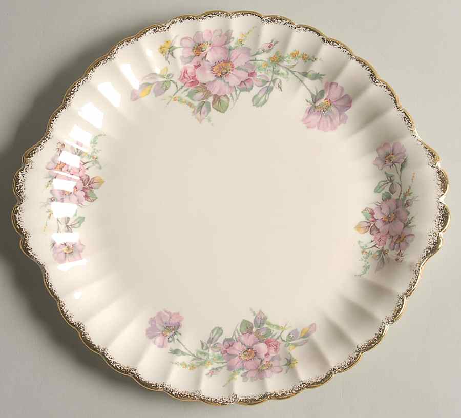 Wild Rose (Gold Trim) Handled Cake Plate by Limoges-American-1