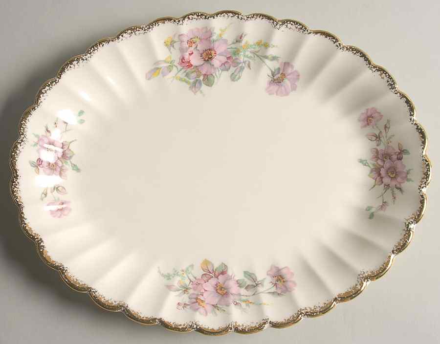 Wild Rose (Gold Trim) 11" Oval Serving Platter by Limoges-American-1