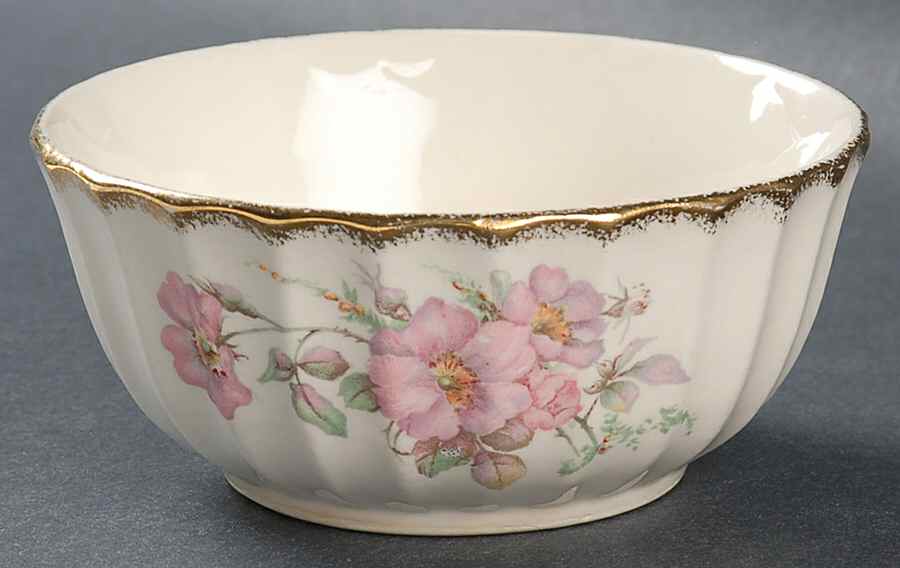 Wild Rose (Gold Trim) Cranberry Bowl by Limoges-American-1