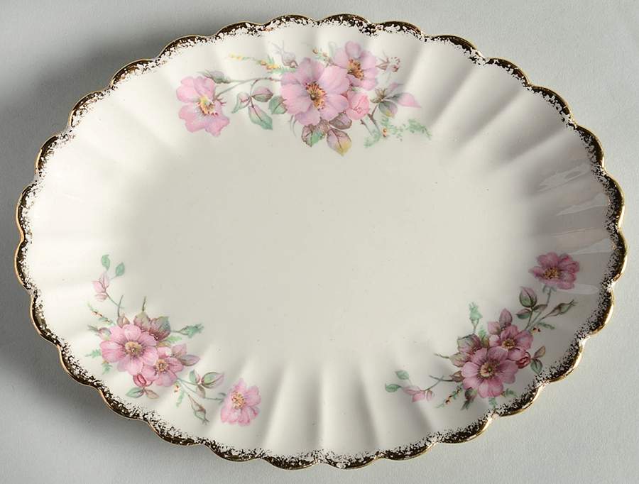 Wild Rose (Gold Trim) Relish/Gravy Underplate by Limoges-American-1