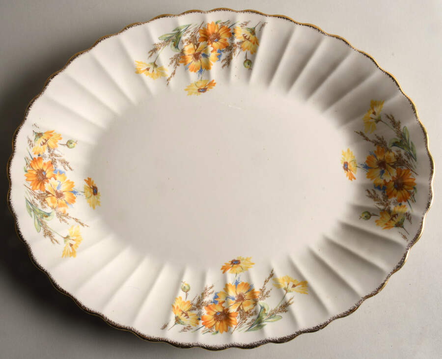 Yellow Daisy (Gold Trim) 15" Oval Serving Platter by Limoges-American-1