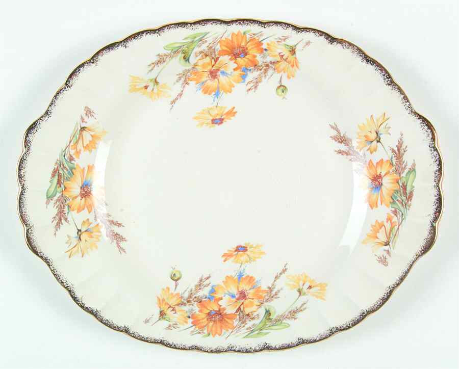Yellow Daisy (Gold Trim) 11" Oval Serving Platter by Limoges-American-1