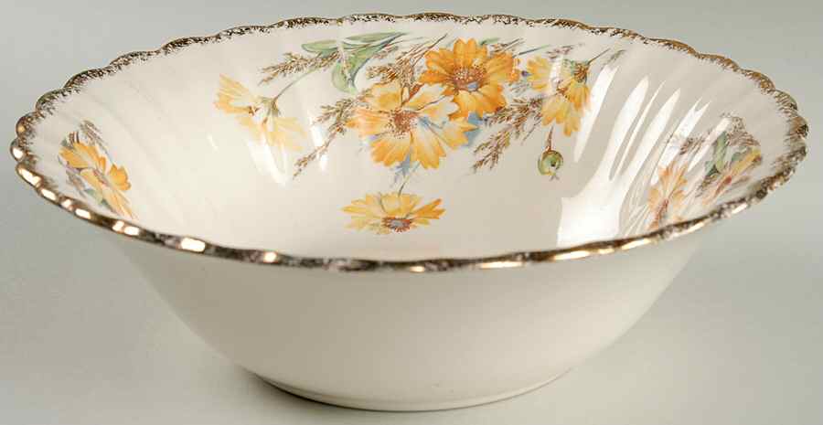 Yellow Daisy (Gold Trim) 9" Round Vegetable Bowl by Limoges-American-1