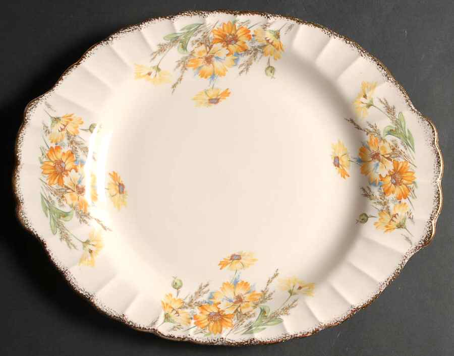 Yellow Daisy (Gold Trim) 13" Oval Serving Platter by Limoges-American-1