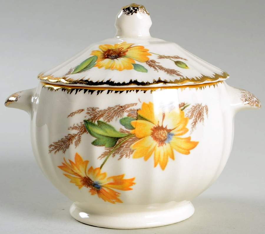 Yellow Daisy Sugar Bowl & Lid by Limoges-American-1