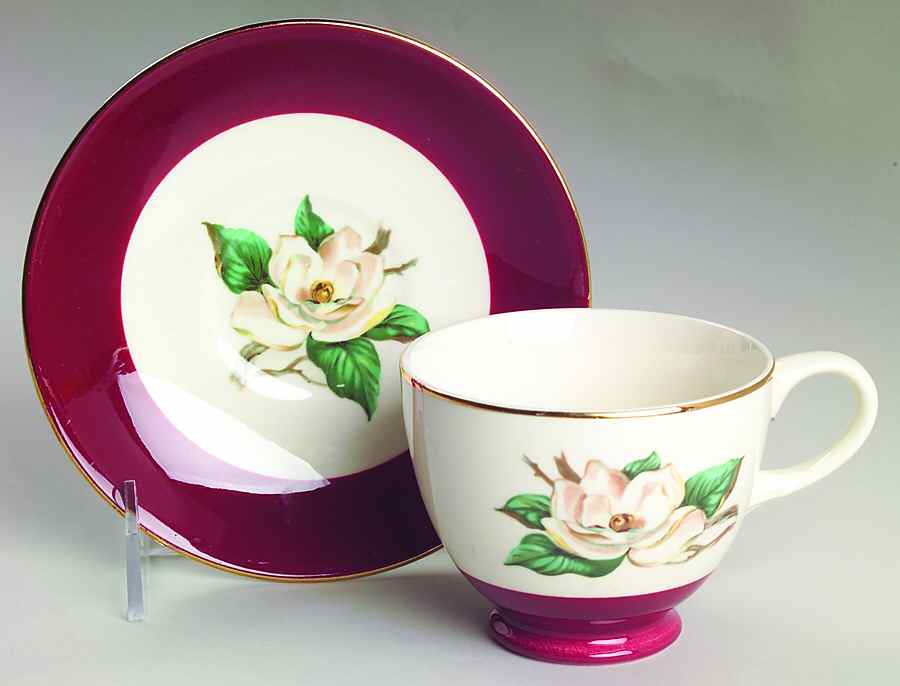 Burgundy Footed Cup & Saucer Set by Lifetime-1
