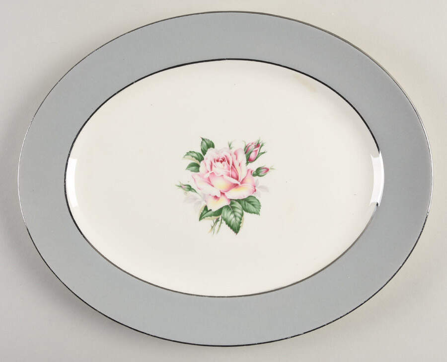 Gray Dawn (Pink Rose) 11" Oval Serving Platter by Lifetime-1