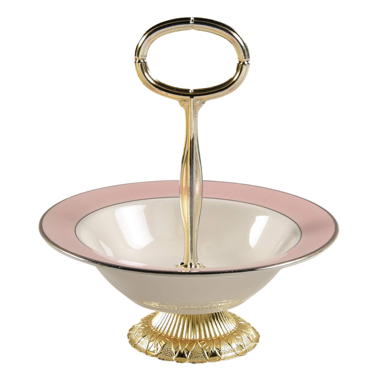 Pink Rose 6"-7" Handled Footed Nut Dish HC by Lifetime-1