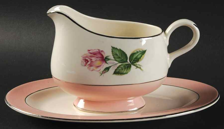 Pink Rose Gravy Boat & Underplate/Relish by Lifetime-1