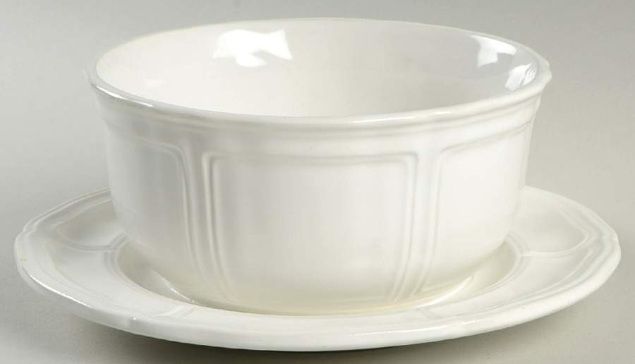 Colonial White Gravy Boat with Attached Underplate by Liberty Hall-1