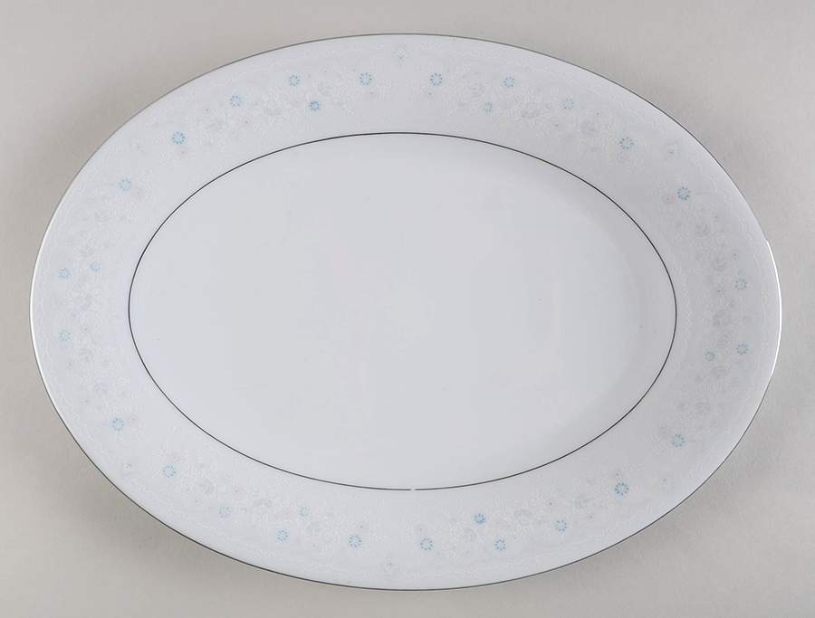 Brocade Blue and Pink 14" Oval Serving Platter by Liling-1