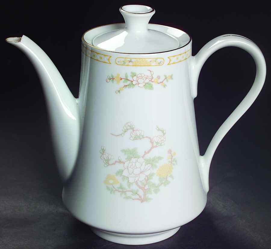 Jade Tree (Gold Trim) Coffee Pot & Lid by Liling-1