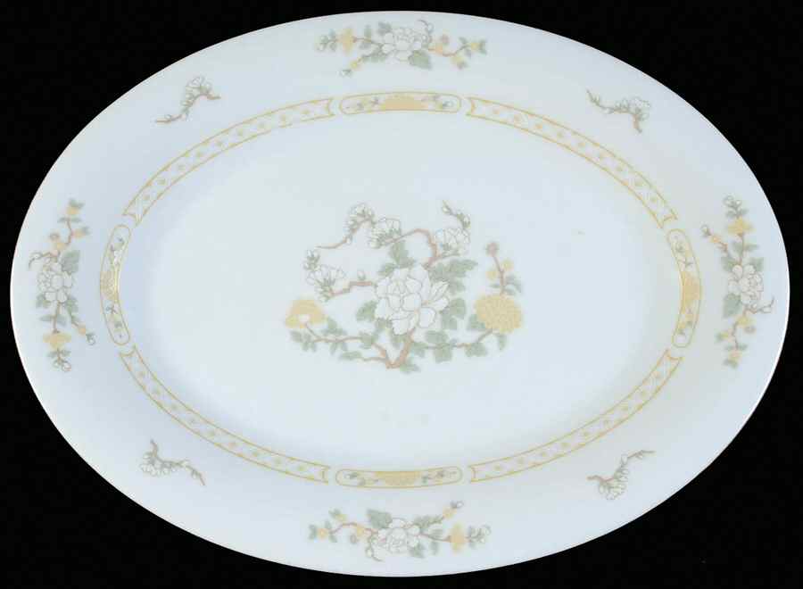 Jade Tree (Gold Trim) 14" Oval Serving Platter by Liling-1
