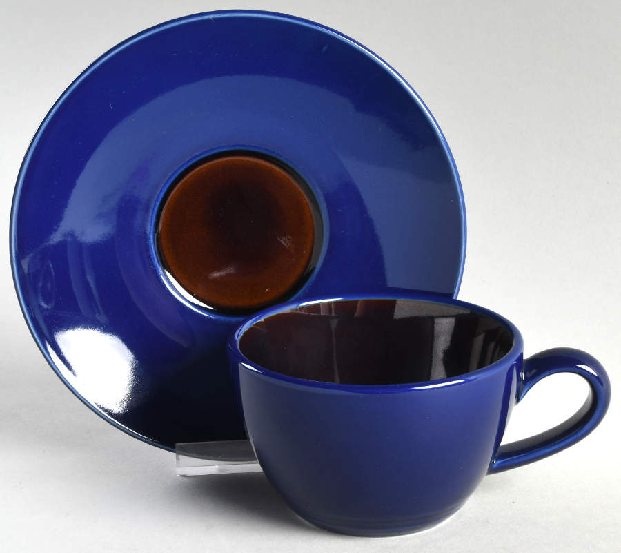 Yo Han Cobalt Blue and Mahogany Flat Cup & Saucer Set by Lindt-Stymeist-1