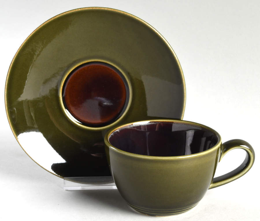 Yo Han Olive Green and Mahogany Flat Cup & Saucer Set by Lindt-Stymeist-1
