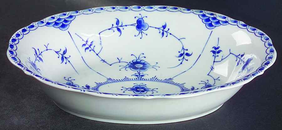 Blue Fjord (Scalloped) 10" Oval Vegetable Bowl by Lipper & Mann (L & M)-1