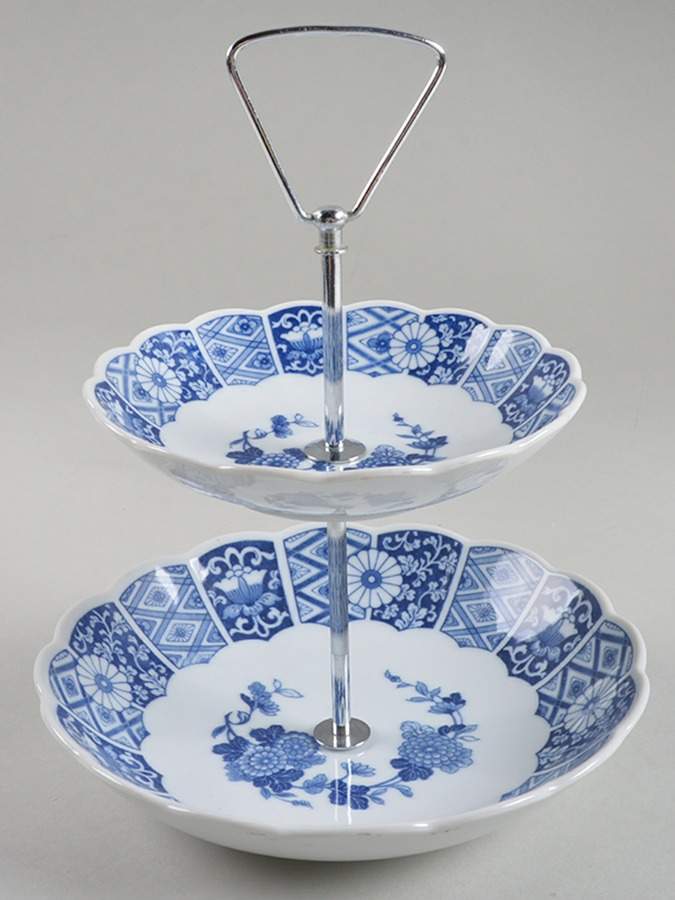 Blue Imari (L & M) Two-Tiered Serving Tray (Fruit, Soup Bowl) by Lipper & Mann (L & M)-1