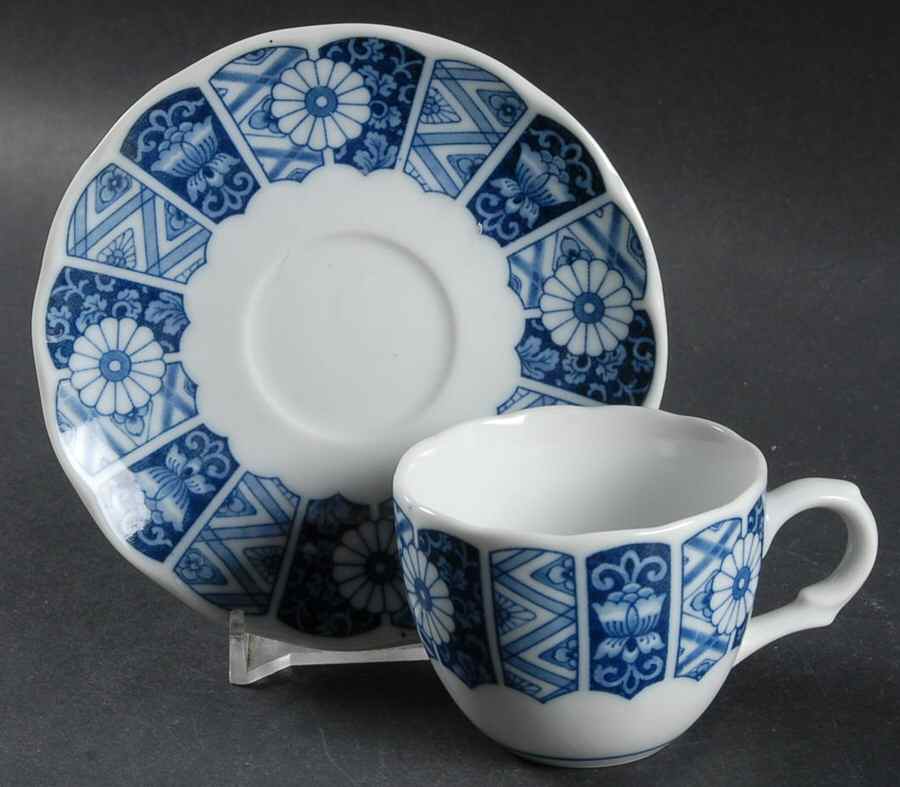 Blue Imari (L & M) Flat Demitasse Cup & Saucer Set by Lipper & Mann (L & M)-1