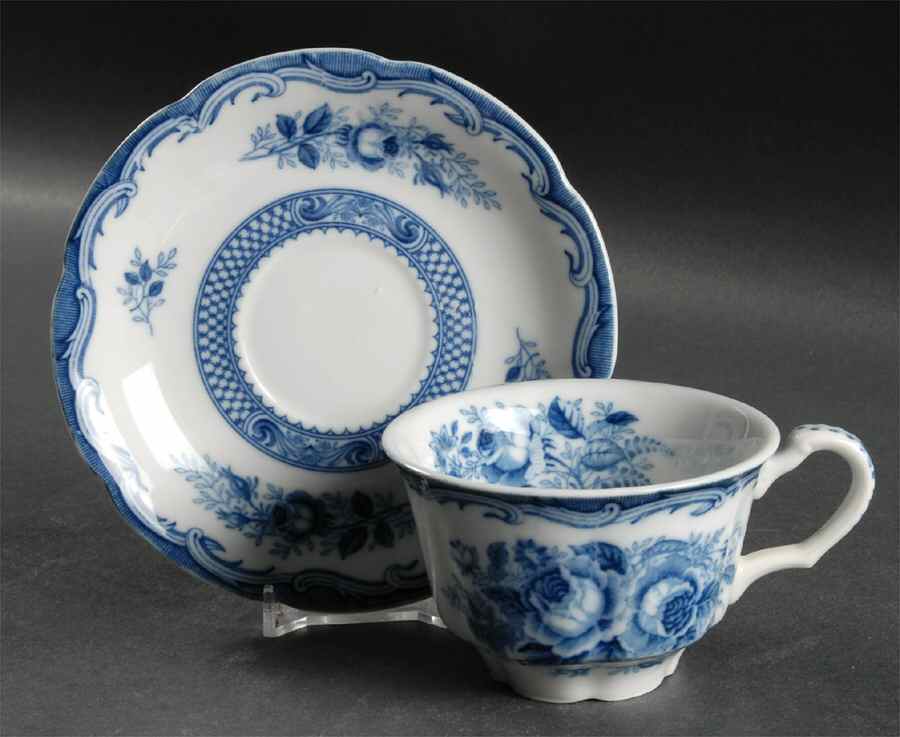 Blue Rose Flat Cup & Saucer Set by Lipper & Mann (L & M)-1