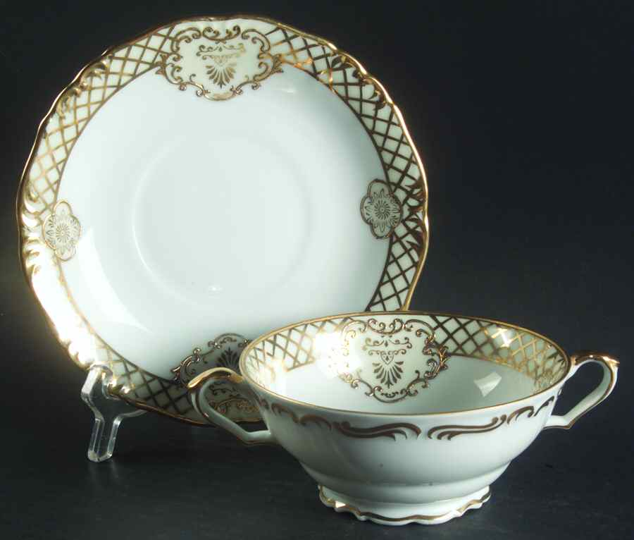 Golden Symphony (L & M) Footed Cream Soup Bowl & Saucer Set by Lipper & Mann (L & M)-1