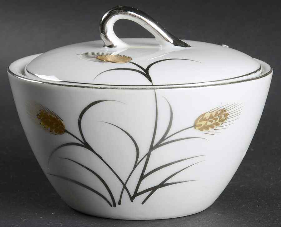 Gold & Silver Wheat (Lm) Sugar Bowl & Lid by Lipper & Mann (L & M)-1