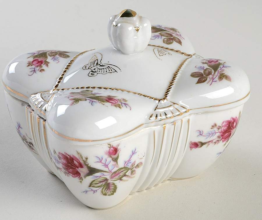 Pompadour Rose (Gold Trim) Small Candy Box by Lipper & Mann (L & M)-1