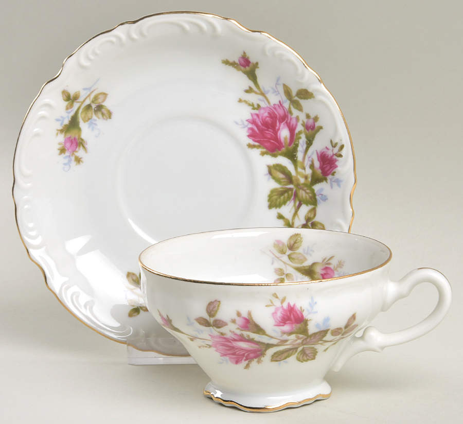 Pompadour Rose (Gold Trim) Footed Cup & Saucer Set by Lipper & Mann (L & M)-1