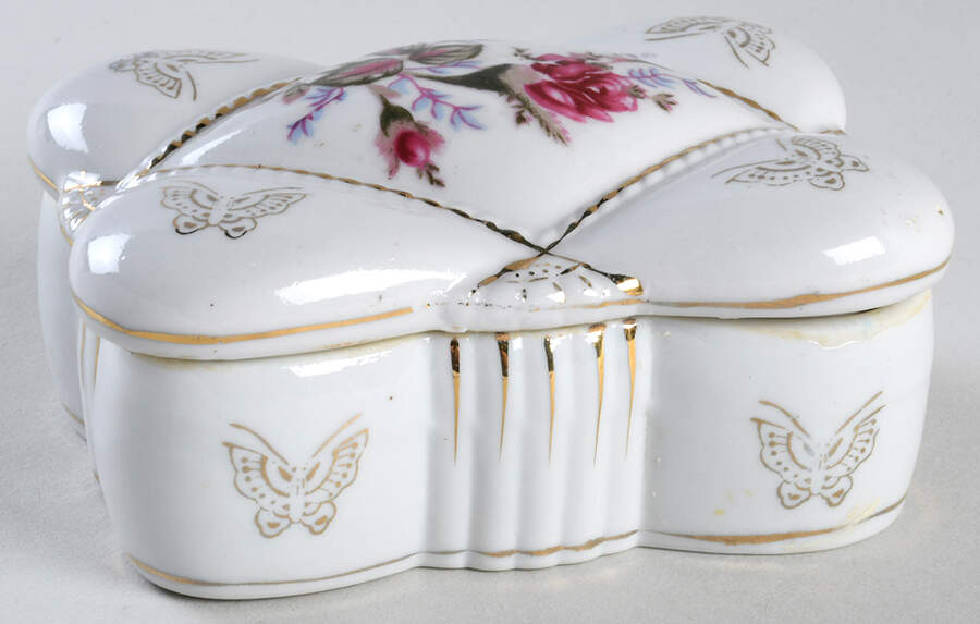 Pompadour Rose (Gold Trim) Candy Box & Lid by Lipper & Mann (L & M)-1