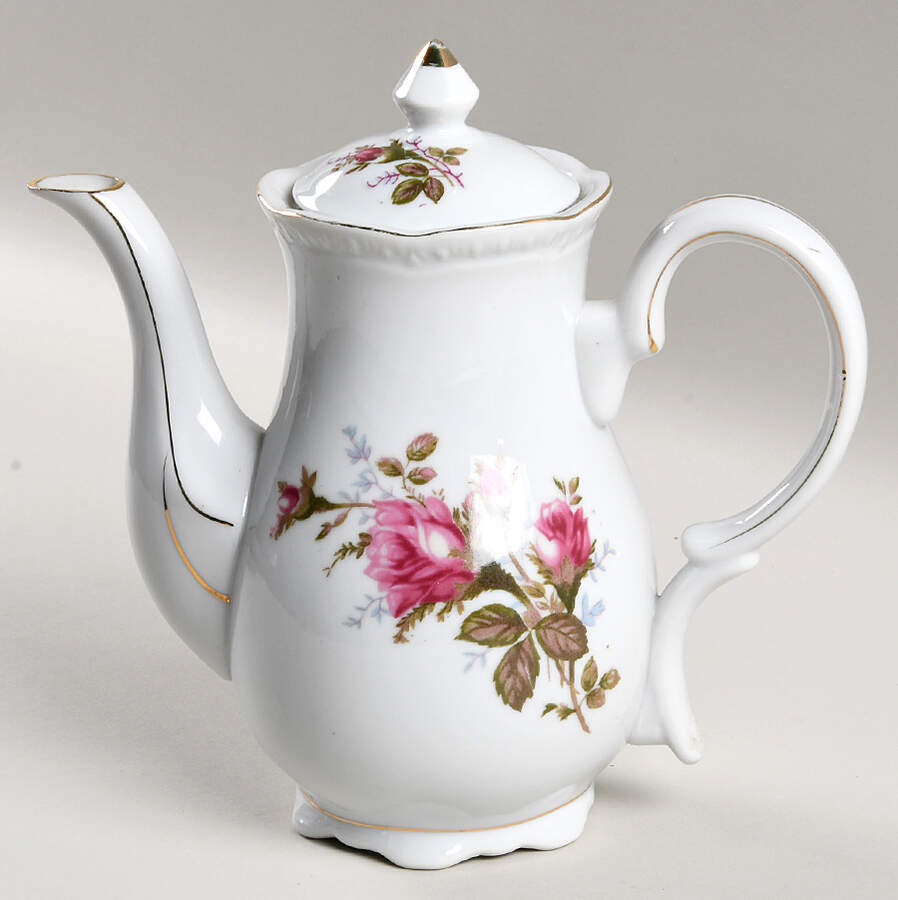 Pompadour Rose (Gold Trim) Small Coffee Pot & Lid by Lipper & Mann (L & M)-1
