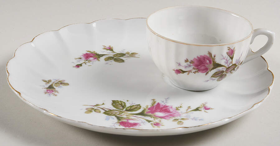 Pompadour Rose (Gold Trim) Snack Plate & Cup Set by Lipper & Mann (L & M)-1