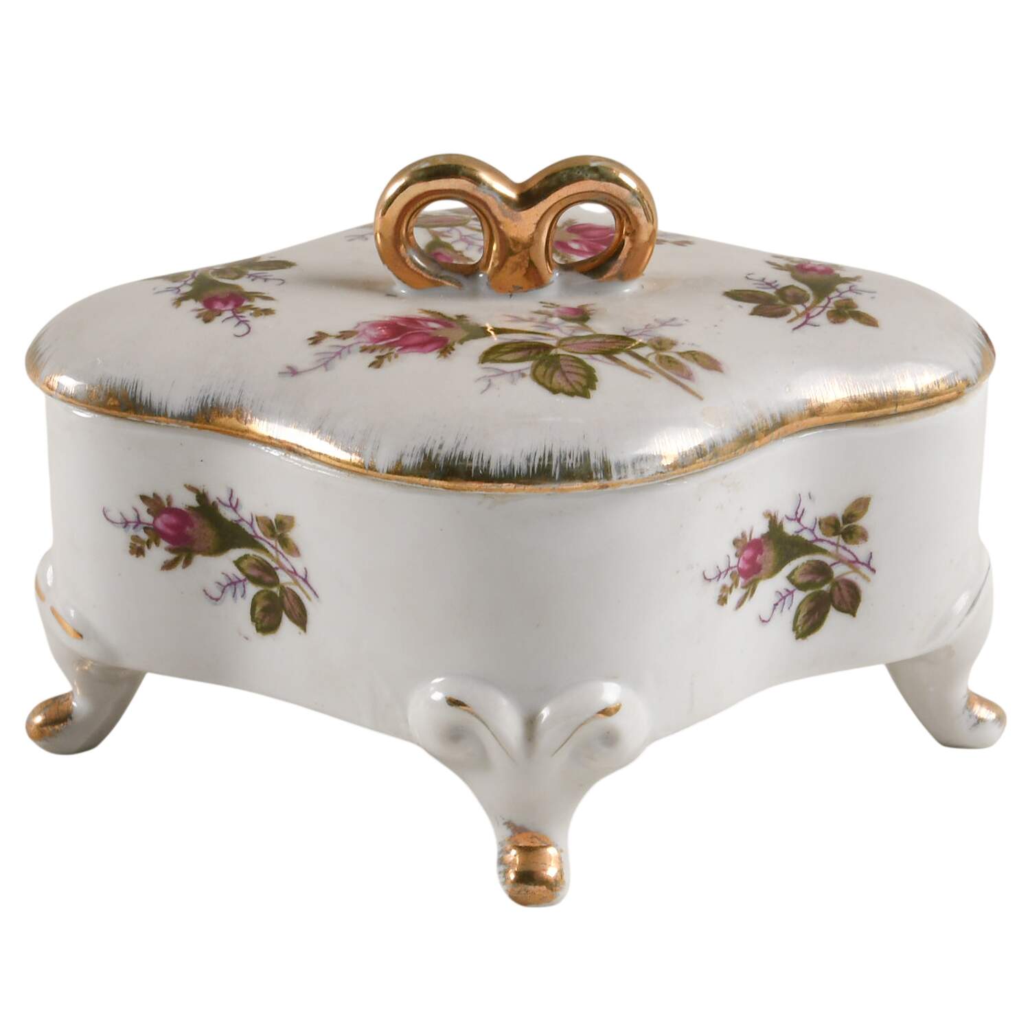 Pompadour Rose (Gold Trim) Trinket Box with Lid by Lipper & Mann (L & M)-1