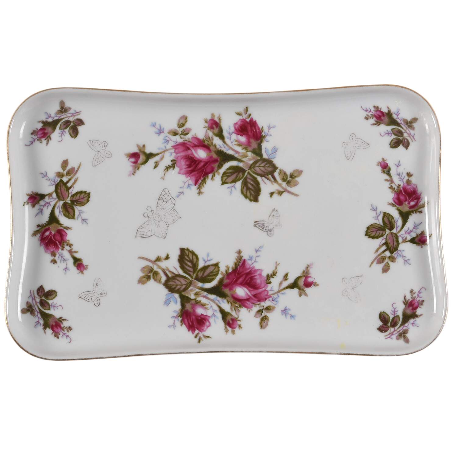 Pompadour Rose (Gold Trim) Dresser Tray by Lipper & Mann (L & M)-1