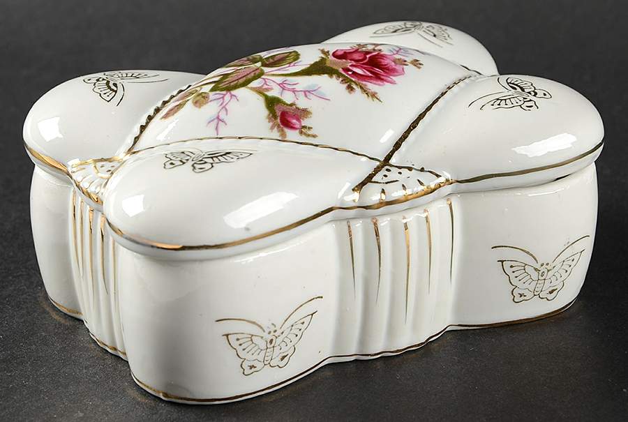 Pompadour Rose (Gold Trim) 4" Rectangular Box & Lid by Lipper & Mann (L & M)-1