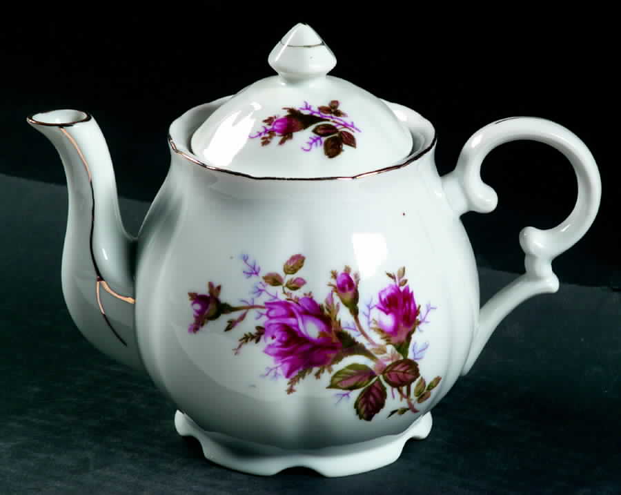 Pompadour Rose (Gold Trim) Teapot & Lid by Lipper & Mann (L & M)-1