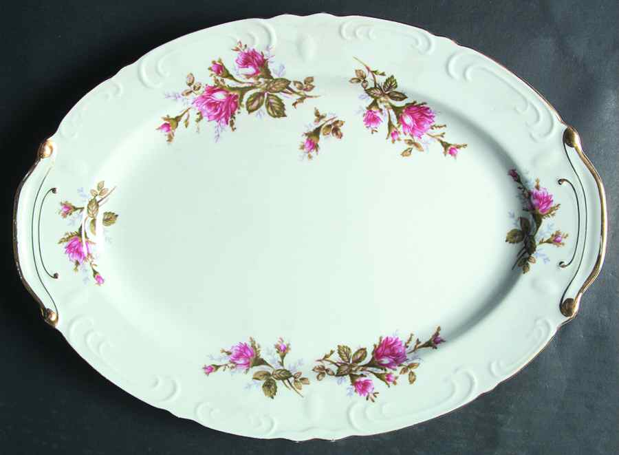 Pompadour Rose (Gold Trim) 14" Oval Serving Platter by Lipper & Mann (L & M)-1