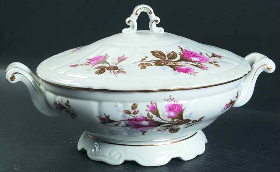 Pompadour Rose (Gold Trim) Round Covered Vegetable by Lipper & Mann (L & M)-1
