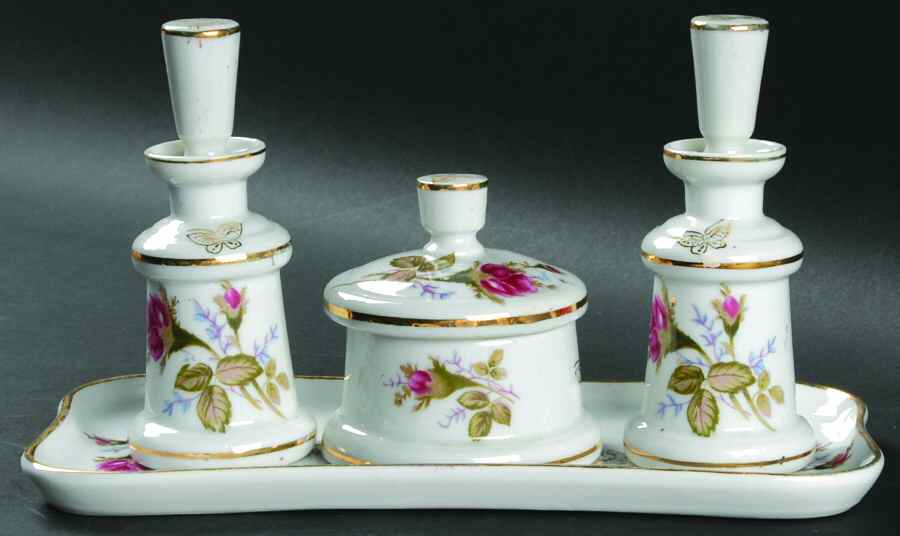Pompadour Rose (Gold Trim) (7 Piece) Dresser Set by Lipper & Mann (L & M)-1