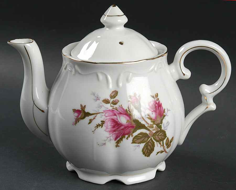 Pompadour Rose (Gold Trim) Musical Teapot & Lid by Lipper & Mann (L & M)-1