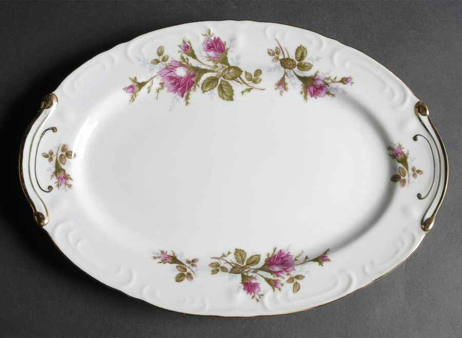 Pompadour Rose (Gold Trim) 12" Oval Serving Platter by Lipper & Mann (L & M)-1