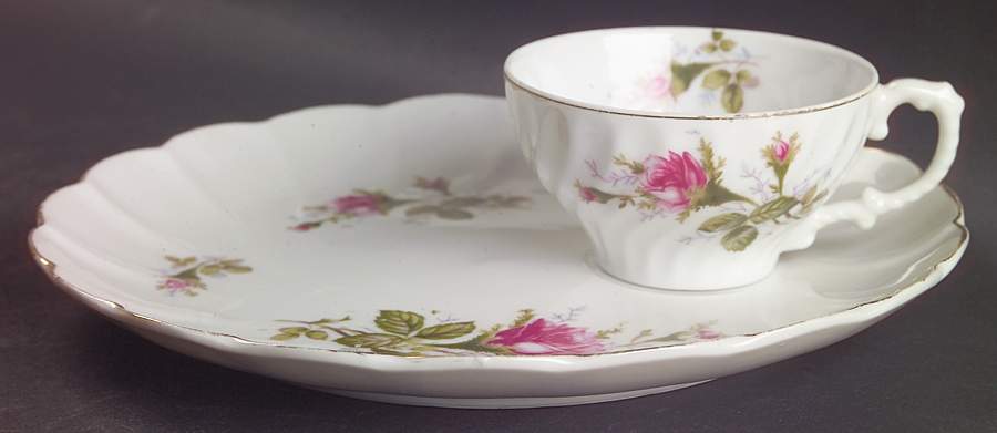 Pompadour Rose (Gold Trim) Snack Plate & Cup Set by Lipper & Mann (L & M)-1
