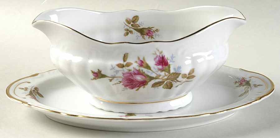 Pompadour Rose (Gold Trim) Gravy Boat & Underplate/Relish by Lipper & Mann (L & M)-1