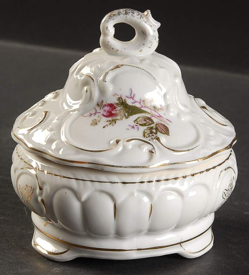 Pompadour Rose (Gold Trim) Dresser Jar and Lid by Lipper & Mann (L & M)-1